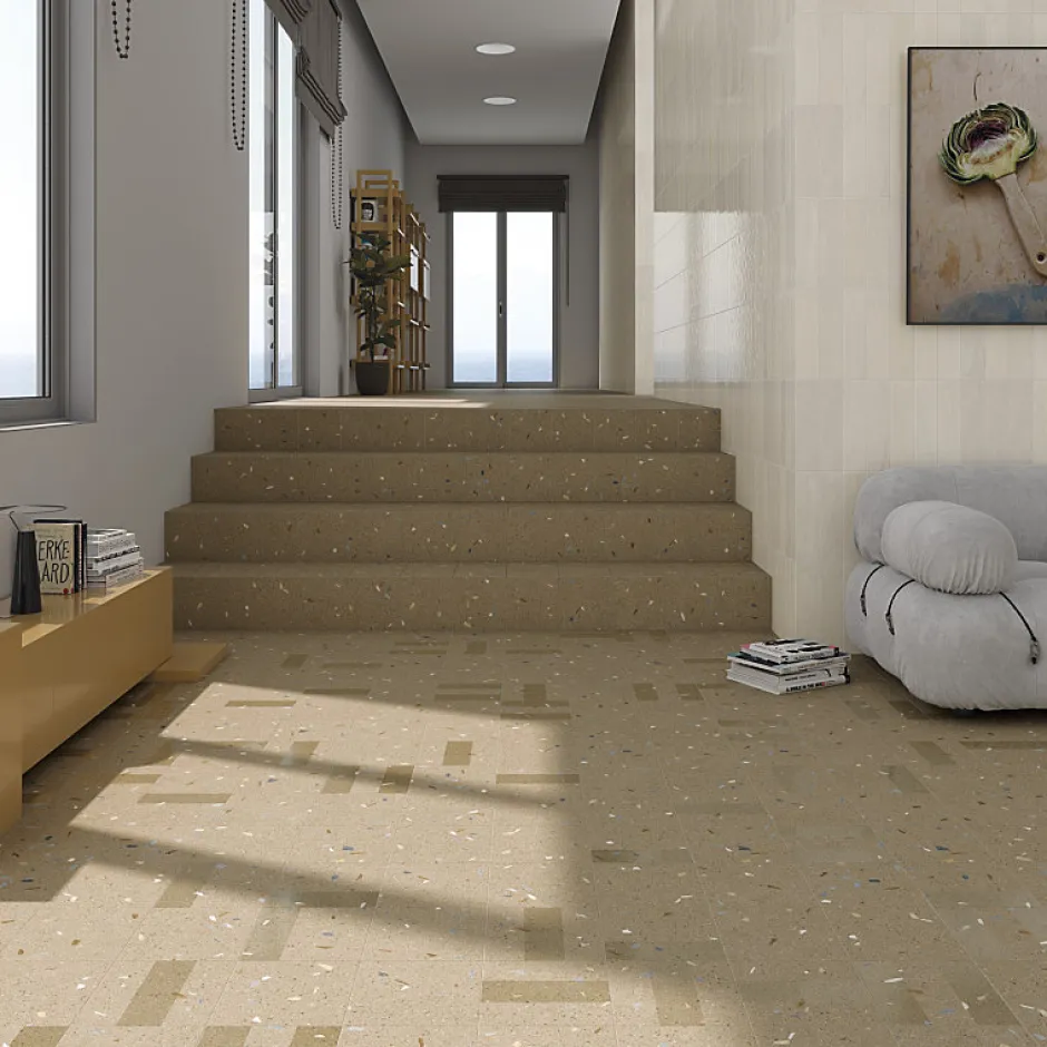 Carrelage sol / mur effet terrazzo 120x120 cm Croccante-R Nuez (vendu par boite de 1.44m2)-Eiffel art construction Outlet