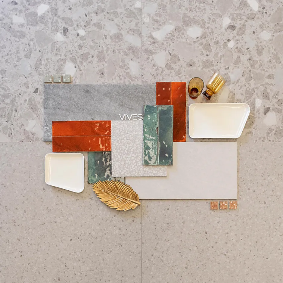 Aelle Carrelage Carrelage sol / mur effet terrazzo 80x80 cm NIZA-R gris