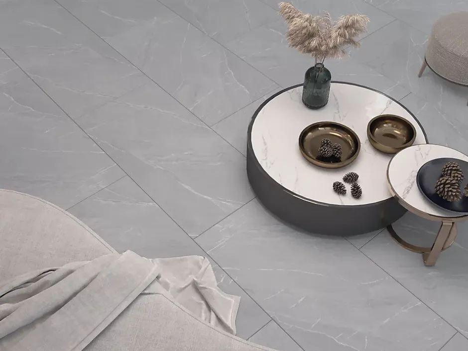 Limcaro Carrelage sol / mur effet marbre gris LAGOM GREY l.60 x L.120 cm Mat