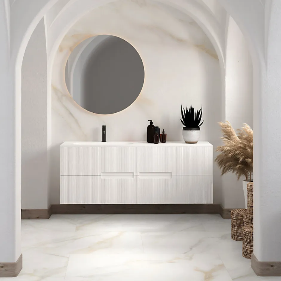 Aelle Carrelage Carrelage sol / mur effet marbre blanc et beige 60x120 cm mate - MYK-CARLO GOLD