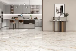 Limcaro Carrelage sol / mur effet marbre blanc ZEBRINO GOLD l.60 x L.120 cm Brillant