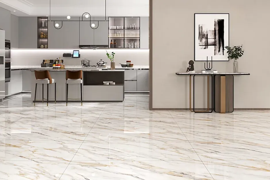 Limcaro Carrelage sol / mur effet marbre blanc ZEBRINO GOLD l.60 x L.120 cm Brillant