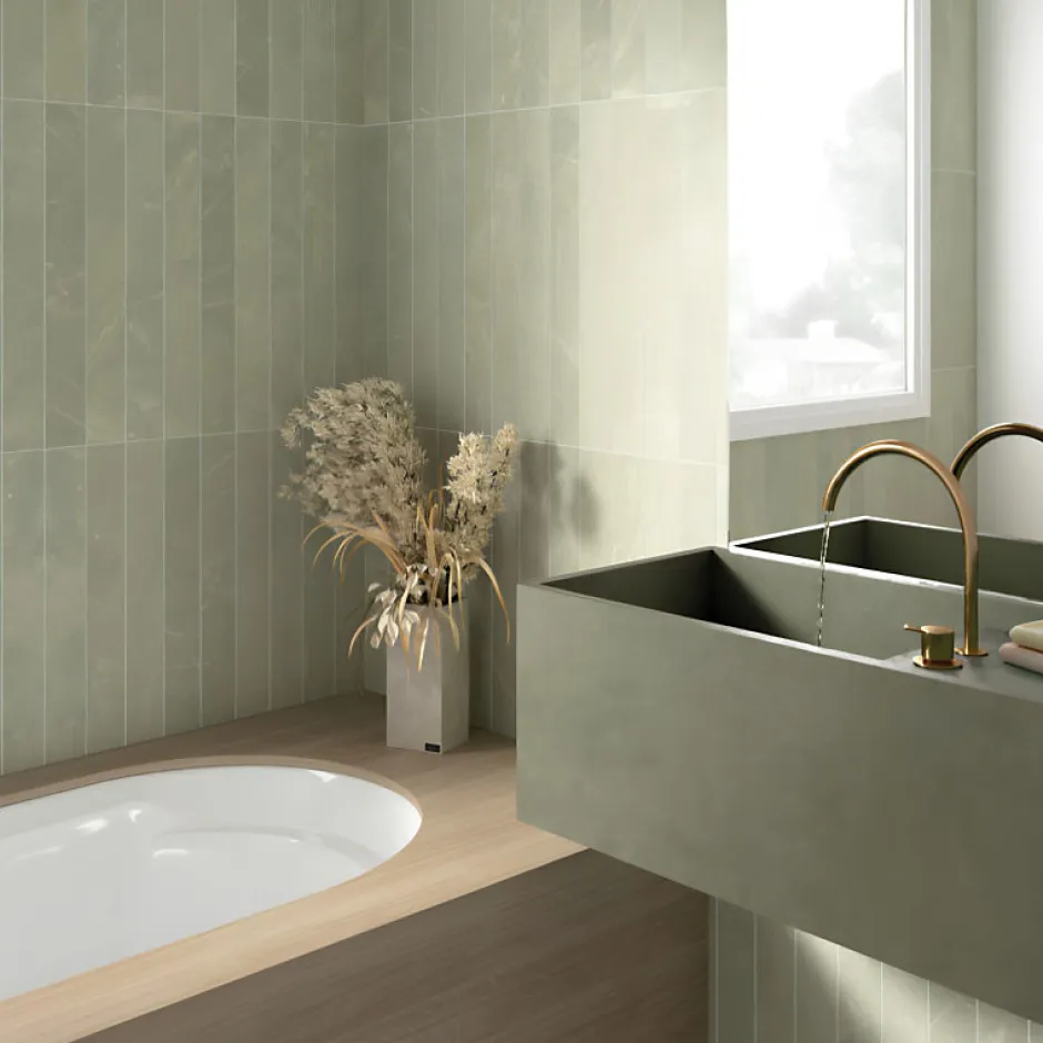 carrelage sol / mur effet marbre vert 7,5x60 cm - MARMONIS MATCHA-Aelle Carrelage New