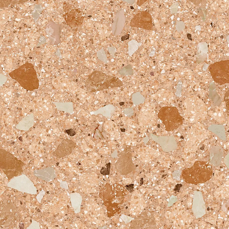 Aelle Carrelage Carrelage sol / mur effet terrazzo brillant 80x80 cm MONACO R ROJIZO PULIDO