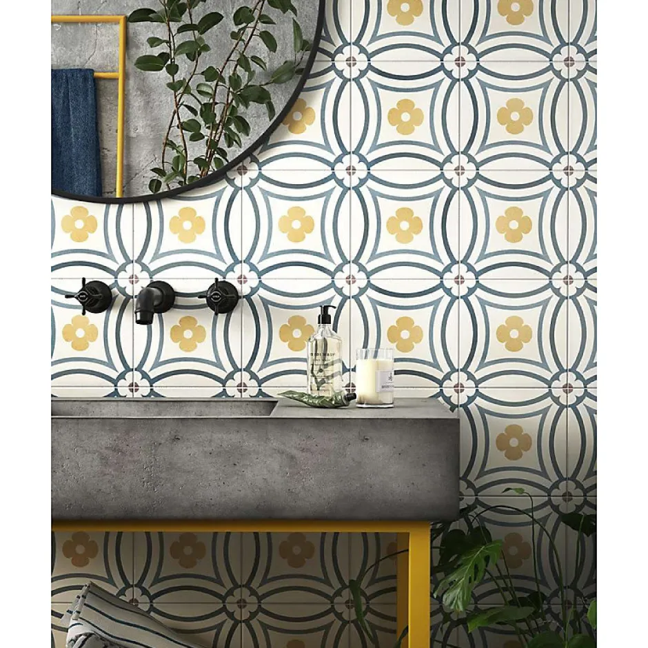 Aelle Carrelage Carrelage sol / mur effet ciment motif floral coloré 20x20 cm - CAPRICE SAINT TROPEZ