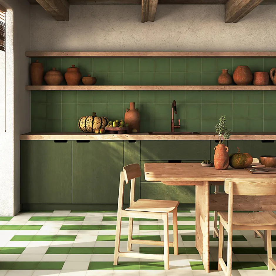 Carrelage sol / mur effet ciment uni vert 20x20 cm 1900 VERDE-Aelle Carrelage Discount