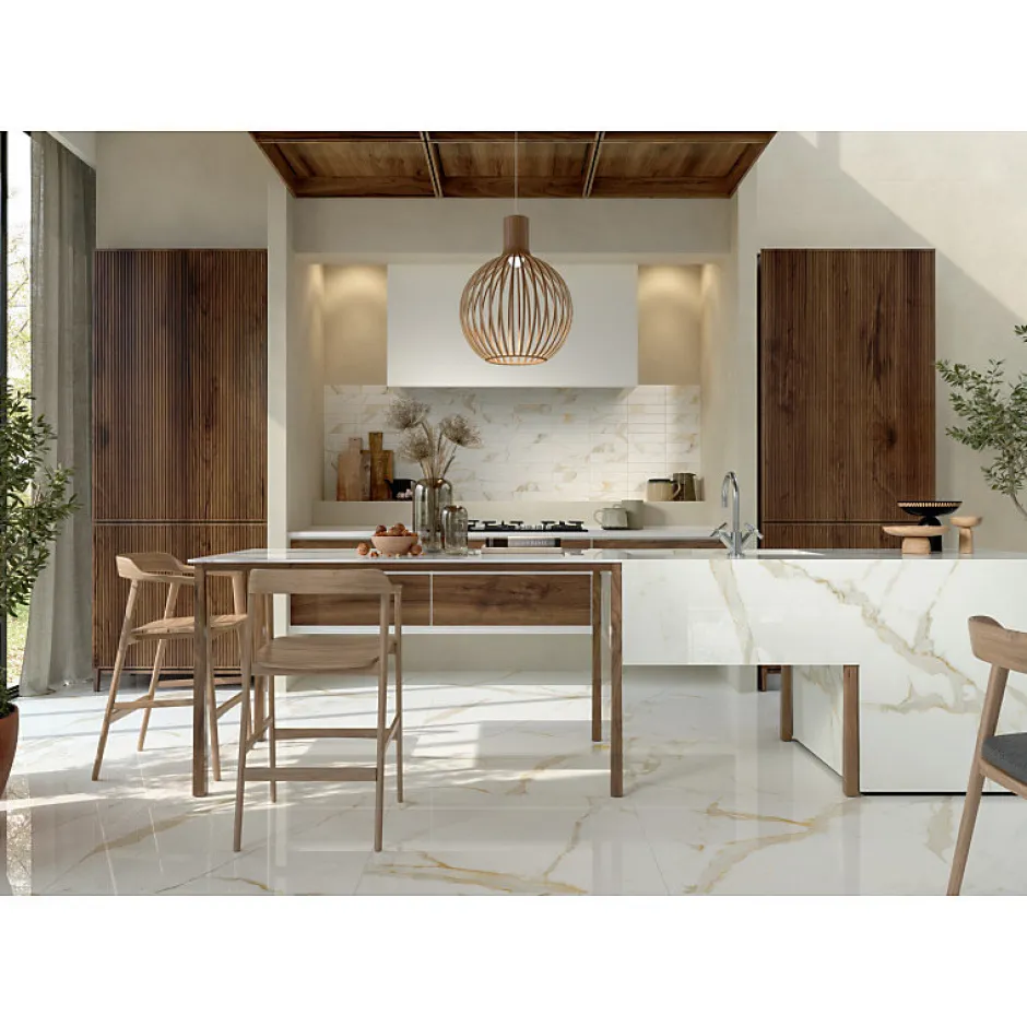 Carrelage sol / mur effet marbre beige 120X120 cm - SCULTOREA calacatta oro fino J406-Aelle Carrelage Best