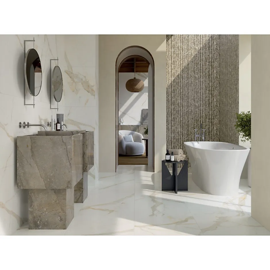 Carrelage sol / mur effet marbre beige 120X120 cm - SCULTOREA calacatta oro fino J406-Aelle Carrelage Best