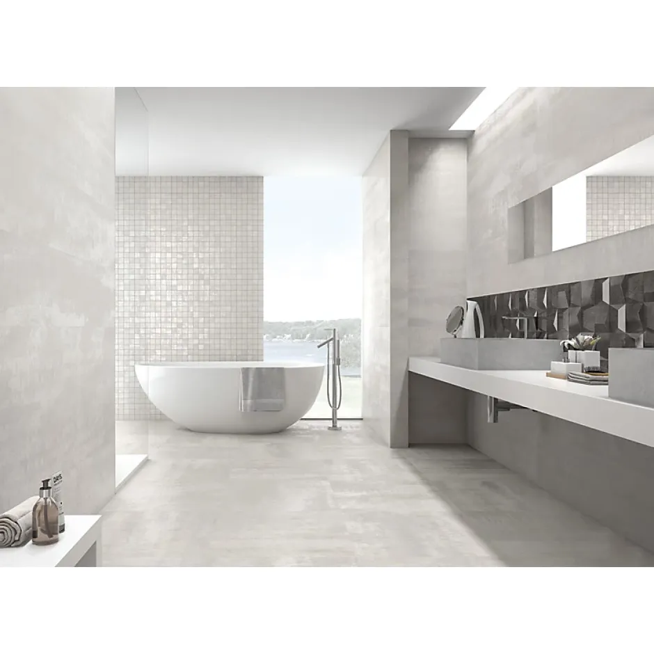 Carrelage sol / mur effet métal blanc 45x90 cm IONIC WHITE-Aelle Carrelage New