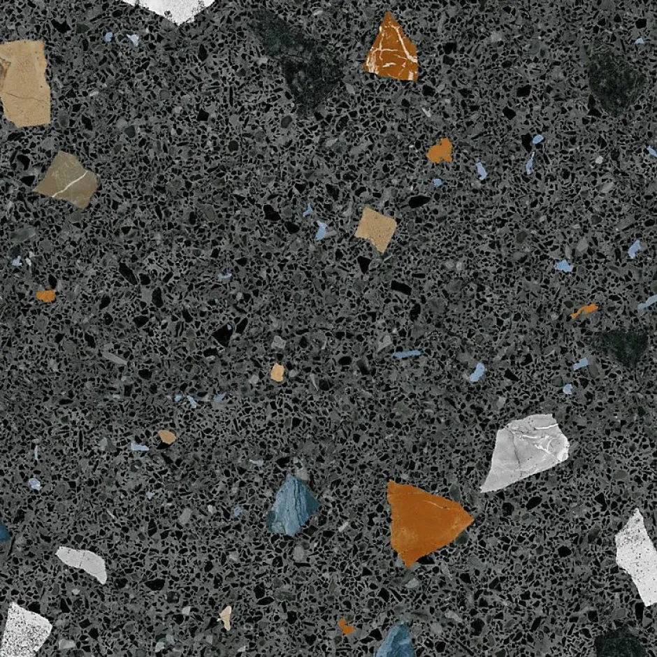 Eiffel art construction Carrelage sol / mur effet terrazzzo coloré 80x80 cm STRACCIATELLA GRAFITO(vendu par boite 1.28m2)