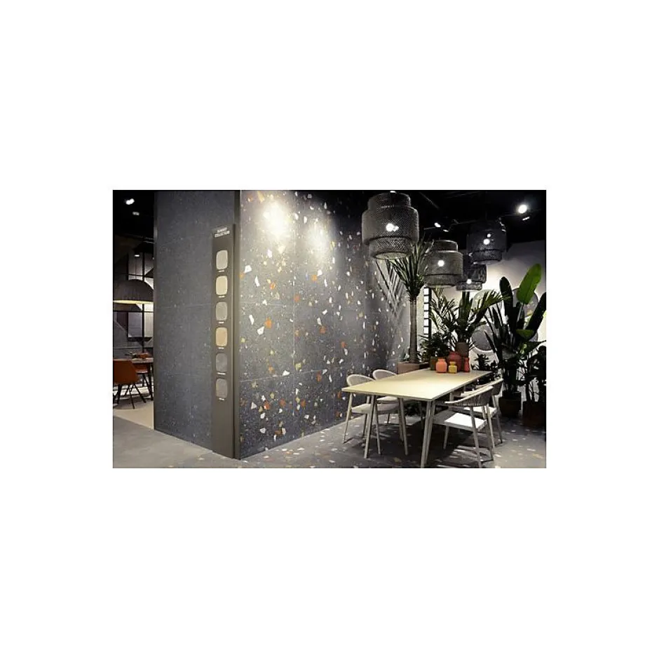 Eiffel art construction Carrelage sol / mur effet terrazzzo coloré 80x80 cm STRACCIATELLA GRAFITO(vendu par boite 1.28m2)