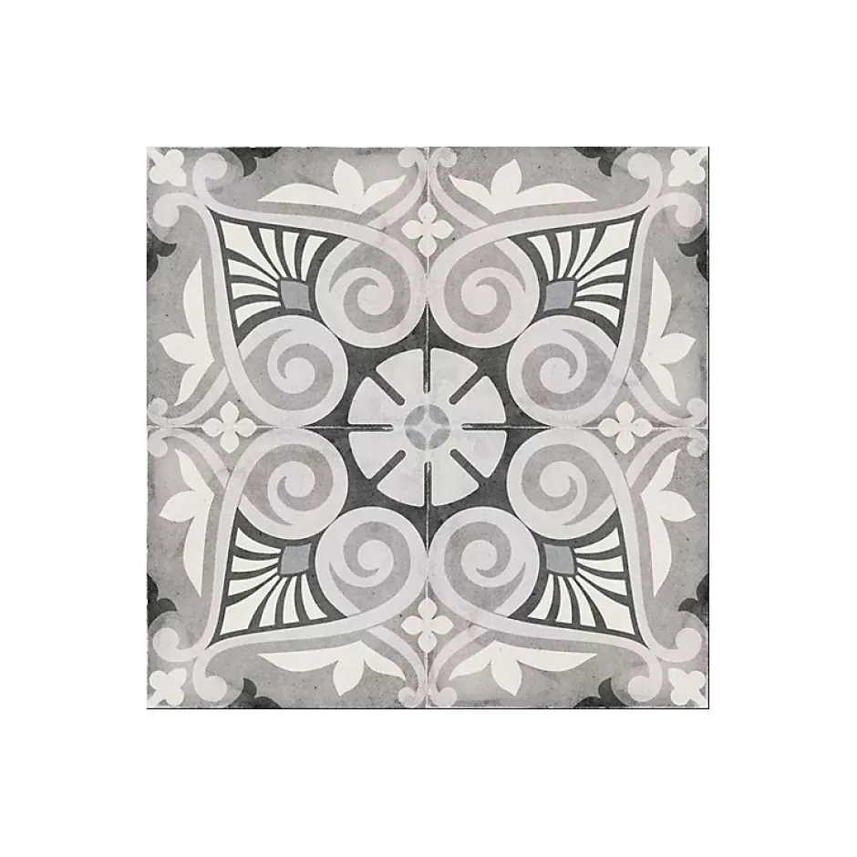 Carrelage sol / mur effet ciment motif gris 20x20 cm ART NOUVEAU OPERA GREY-Aelle Carrelage