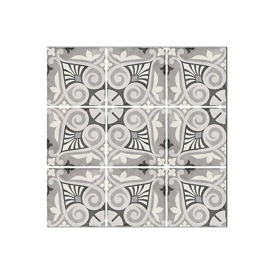 Carrelage sol / mur effet ciment motif gris 20x20 cm ART NOUVEAU OPERA GREY-Aelle Carrelage