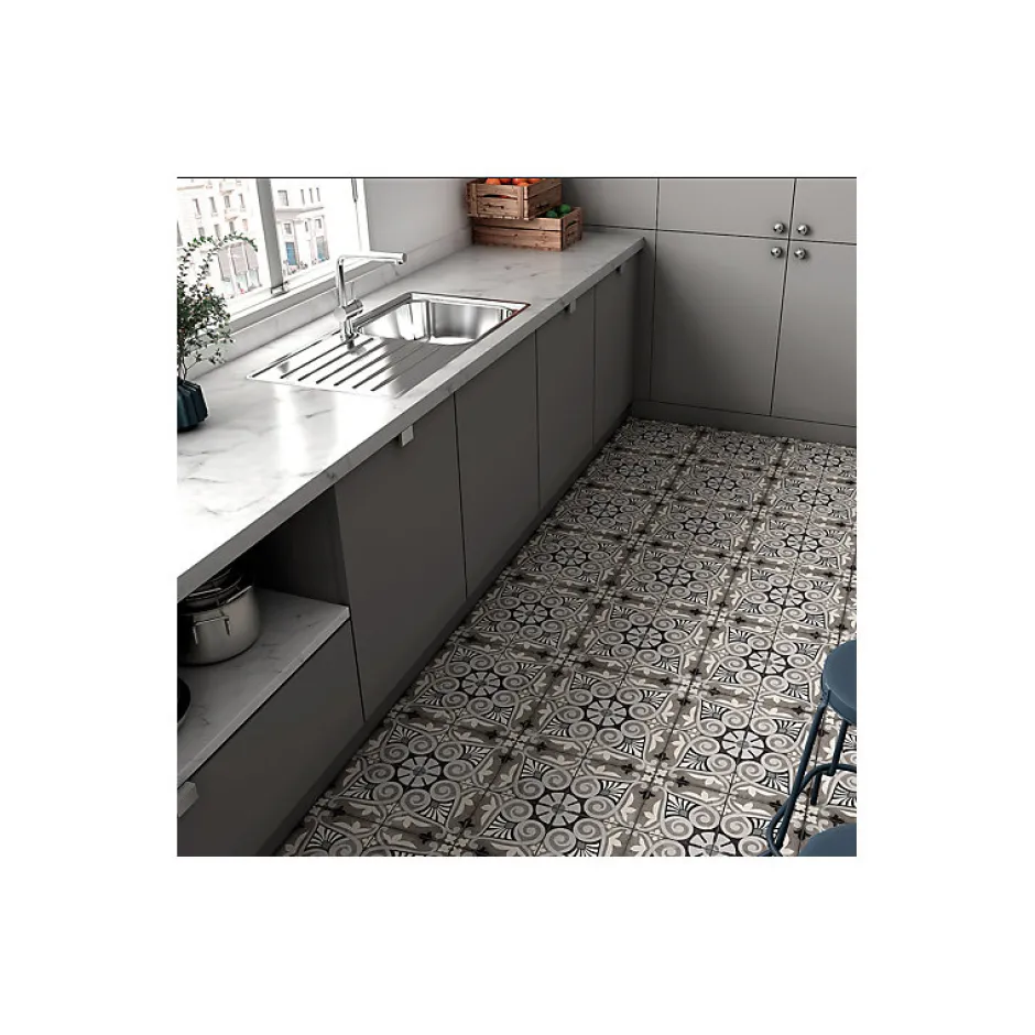 Carrelage sol / mur effet ciment motif gris 20x20 cm ART NOUVEAU OPERA GREY-Aelle Carrelage