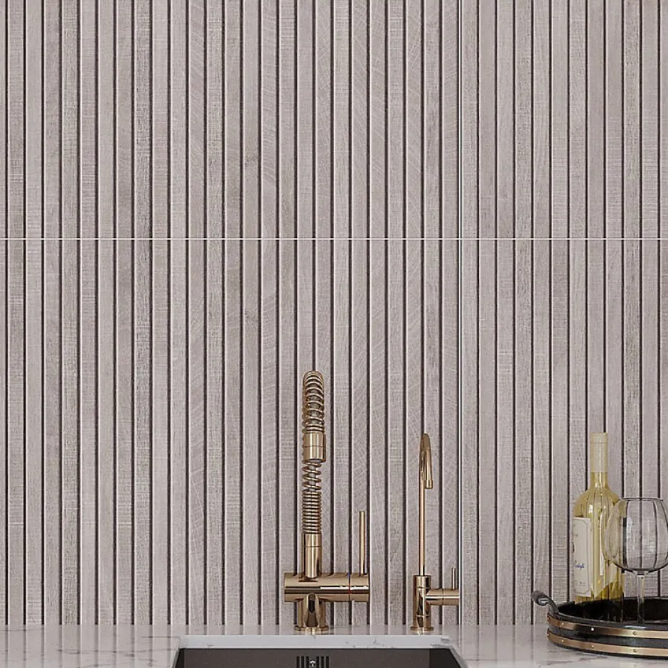 Carrelage sol / mur effet bois bambou à relief 60x120 cm ARTWOOD RIBBON GREY-Aelle Carrelage Hot