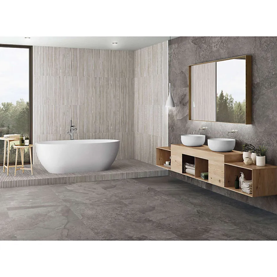 Carrelage sol / mur effet bois bambou à relief 60x120 cm ARTWOOD RIBBON GREY-Aelle Carrelage Hot