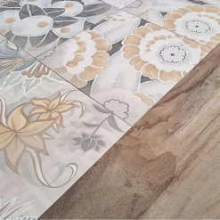 Aelle Carrelage Carrelage sol / mur effet ciment 20x20 cm VODEVIL FLORE GRIS PATCHWORK