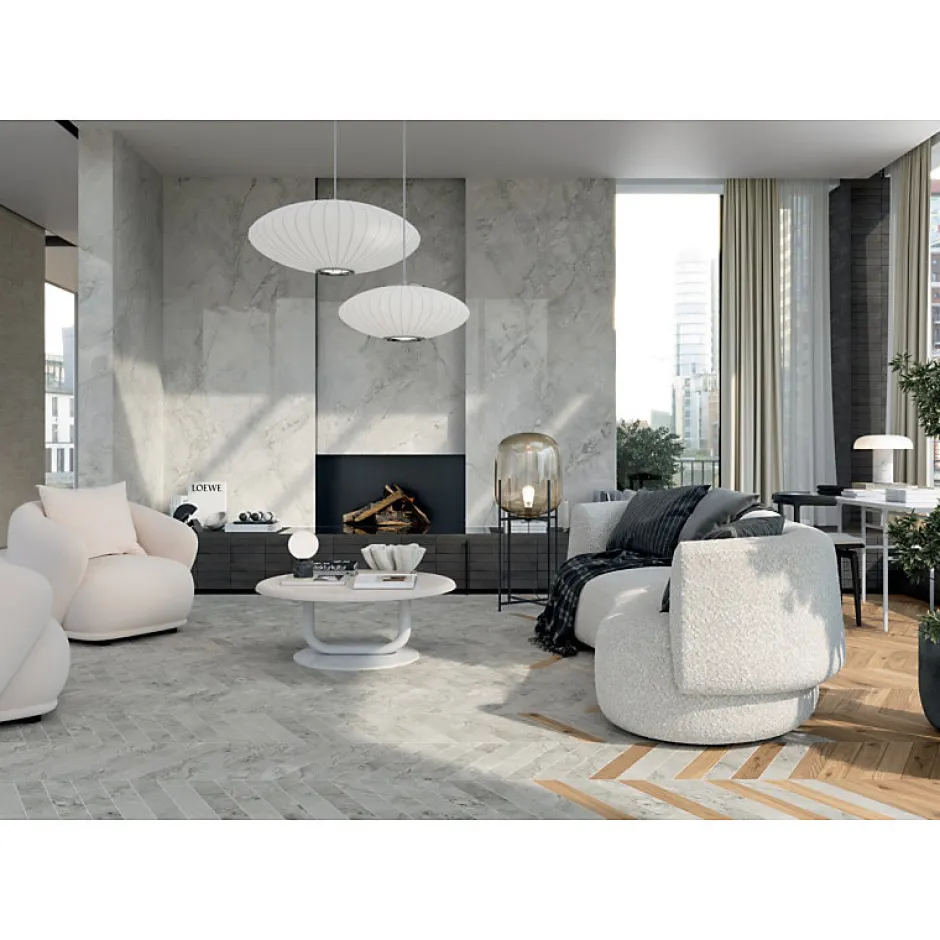 Carrelage sol / mur effet marbre gris 60x120 cm - SCULTOREA Foam grey J403-Aelle Carrelage Online