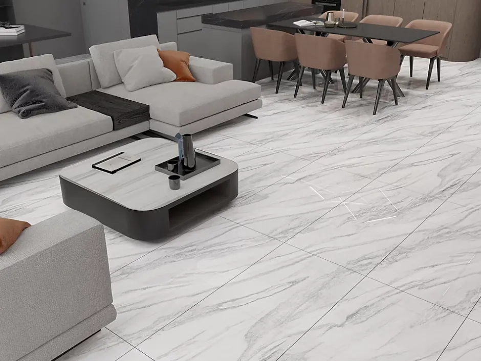 Carrelage sol / mur effet marbre blanc SHADOW GREY l.60 x L.120 cm Brillant-Limcaro Outlet