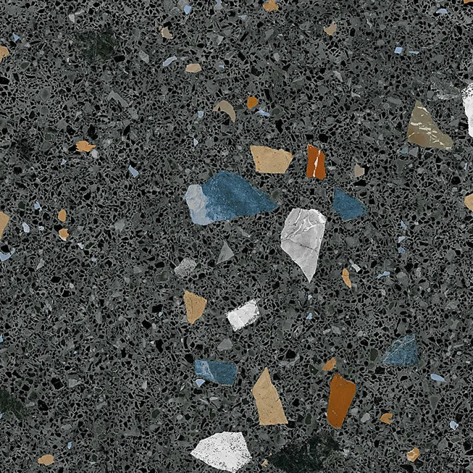 Carrelage sol / mur effet terrazzzo coloré brillant 80x80 cm STRACCIATELLA GRAFITO POLISHED(vendu par boite 1.26m2)-Eiffel art construction Discount