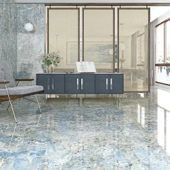 Eiffel art construction Carrelage sol / mur effet marbre bleu brillant 80x80 cm BIJOUX SAPHIR