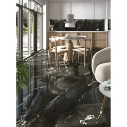 Eiffel art construction Carrelage sol / mur effet marbre noir brillant 80x80 cm BIJOUX ASTER