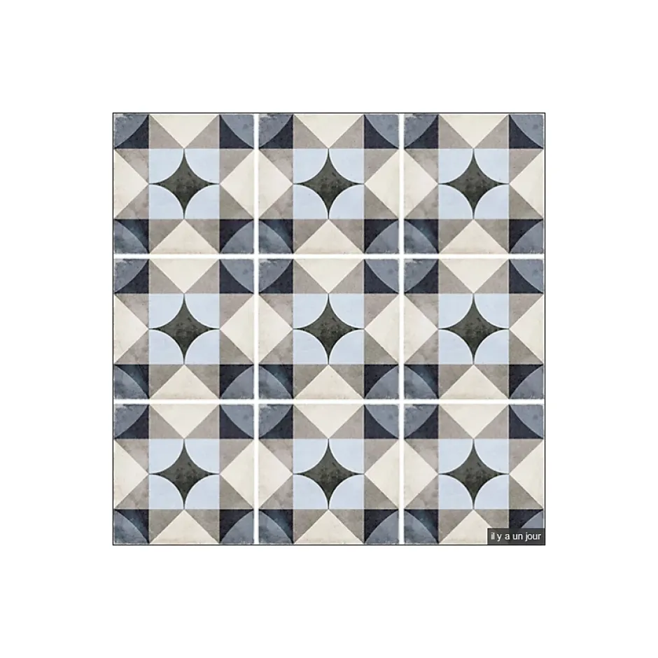 Carrelage sol / mur effet ciment motif coloré 20x20 cm ART NOUVEAU PALAIS BLUE-Aelle Carrelage Sale