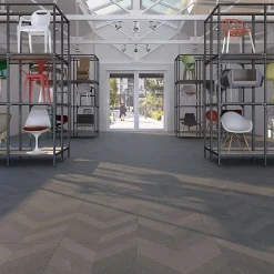 Aelle Carrelage Carrelage sol / mur effet béton design chevron gris anthracite 60x120 cm SEINE RILSE CEMENTO