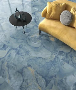 Limcaro Carrelage sol / mur effet marbre bleu ONI POLISHED BLUE l.60 x L.120 cm Brillant