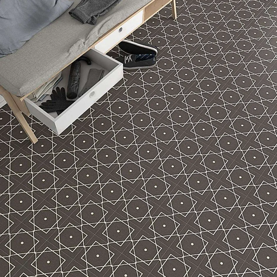 Aelle Carrelage Carrelage sol / mur effet ciment motif géométrique 20x20 cm ALAMEDA ELISEOS GRAFITO