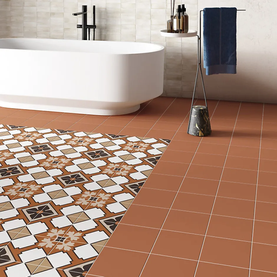Carrelage sol / mur effet ciment uni terracotta terre cuite 20x20 cm RIVOLI TERRE 30718-Aelle Carrelage Discount