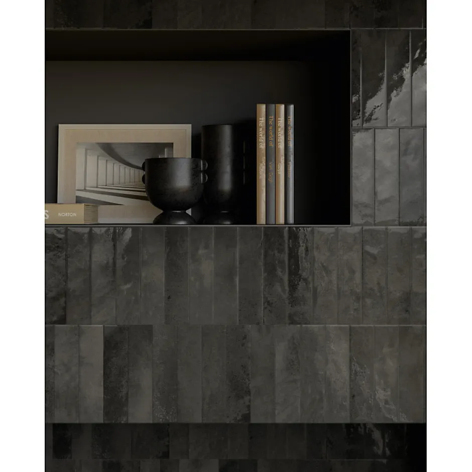 Carrelage sol / mur faience effet zellige noir - Miniature SODA Nero Magma J382-Aelle Carrelage New