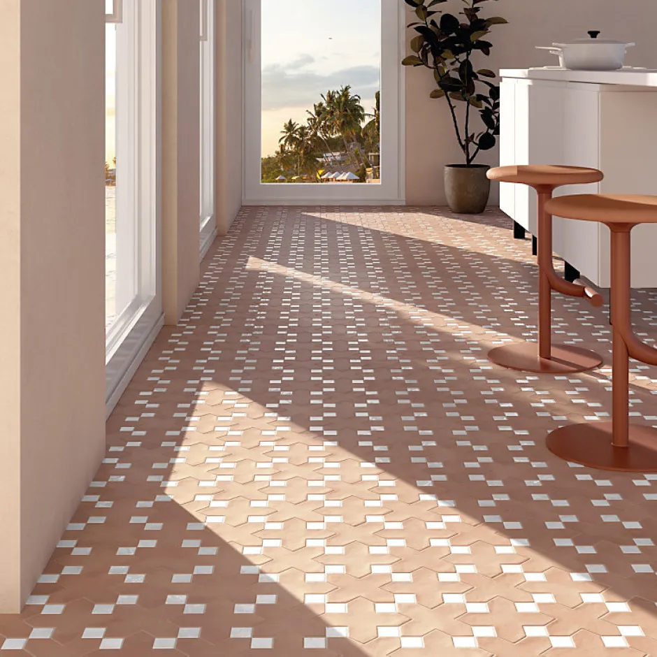 Carrelage sol / mur forme croix 12x12 cm KASBAH BASE TERRACOTTA-Aelle Carrelage Online