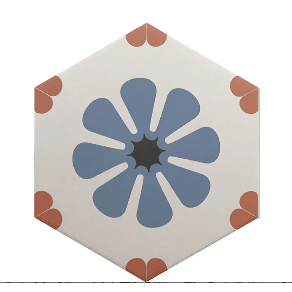 Aelle Carrelage Carrelage sol / mur hexagonal à motif coloré 17,5x20 cm COIMBRA BELLA BLUE 30658