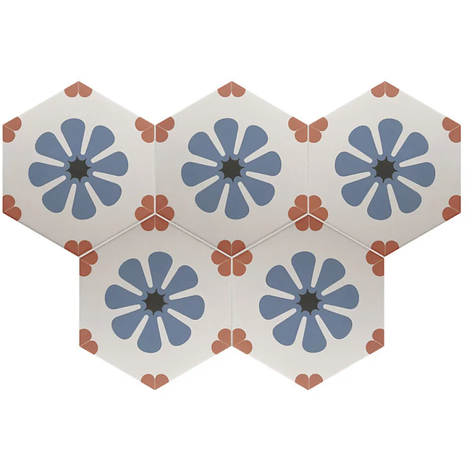 Aelle Carrelage Carrelage sol / mur hexagonal à motif coloré 17,5x20 cm COIMBRA BELLA BLUE 30658