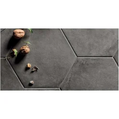Carrelage sol / mur hexagonal effet ciment vieilli gris anthracite 25x21,6 cm TERRA NERO HEXAGONAL-Aelle Carrelage Sale