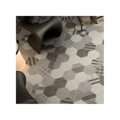 Aelle Carrelage Carrelage sol / mur hexagonal effet ciment patchwork gris motif géométrique 17,5x20 cm HEXATILE CEMENT GEO GREY