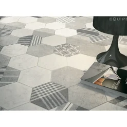 Aelle Carrelage Carrelage sol / mur hexagonal effet ciment patchwork gris motif géométrique 17,5x20 cm HEXATILE CEMENT GEO GREY
