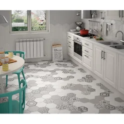 Aelle Carrelage Carrelage sol / mur hexagonal patchwork motif gris 17,5x20 cm HEXATILE HARMONY B&W