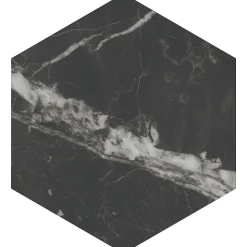 Aelle Carrelage Carrelage sol / mur hexagonal effet marbre noir mate 25x21,6 cm SCULTOREA dark diamond esagonal J471