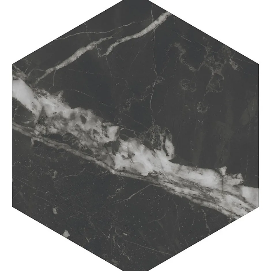 Aelle Carrelage Carrelage sol / mur hexagonal effet marbre noir mate 25x21,6 cm SCULTOREA dark diamond esagonal J471
