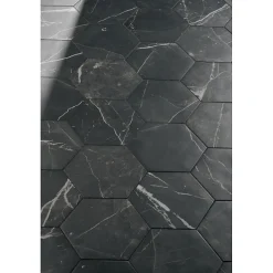 Aelle Carrelage Carrelage sol / mur hexagonal effet marbre noir mate 25x21,6 cm SCULTOREA dark diamond esagonal J471