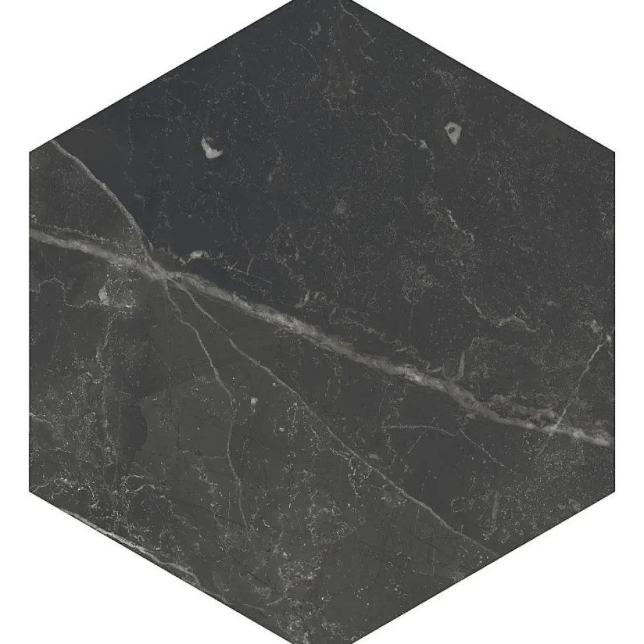 Aelle Carrelage Carrelage sol / mur hexagonal effet marbre noir mate 25x21,6 cm SCULTOREA dark diamond esagonal J471