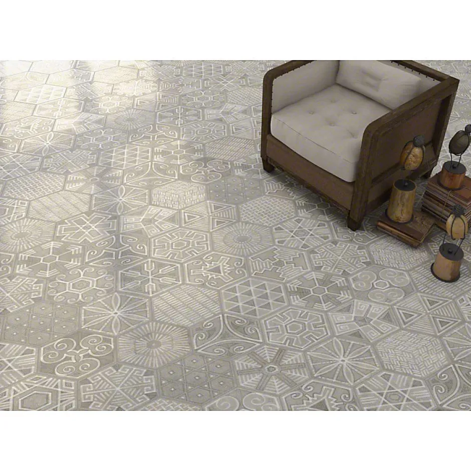 Aelle Carrelage Carrelage sol / mur hexagonal effet béton patchwork RIFT IGNEUS CEMENTO