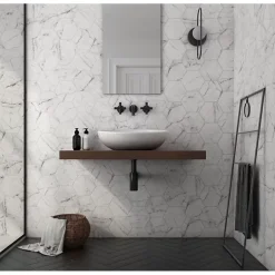 Carrelage sol / mur hexagonal effet marbre blanc mate 17,5x20 cm CARRARA-Aelle Carrelage Outlet