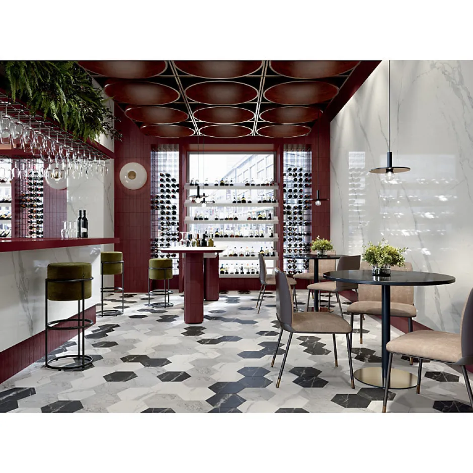 Carrelage sol / mur hexagonal effet marbre blanc mate 25x21,6 cmSCULTOREA statuario vena argento esagona J469-Aelle Carrelage Sale