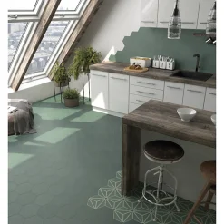 Carrelage sol / mur hexagonal uni vert 17,5x20 cm COIMBRA PICKLE GREEN 30638-Aelle Carrelage