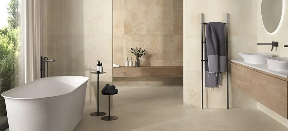 Carrelage sol / mur intérieur - exterieur Montpellier Stone Ivory l.60 X L.120 cm rectifié 1er choix. R10-RAK Ceramics Discount