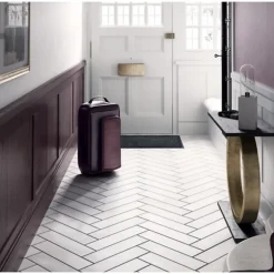 Carrelage sol / mur pose baton rompu chevron uni blanc mate 9,2x36,8 cm STROMBOLI WHITE PLUME-Aelle Carrelage Online