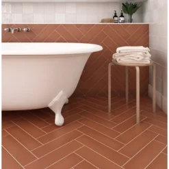 Aelle Carrelage Carrelage sol / mur pose baton rompu chevron uni orange mate STROMBOLI CANYON